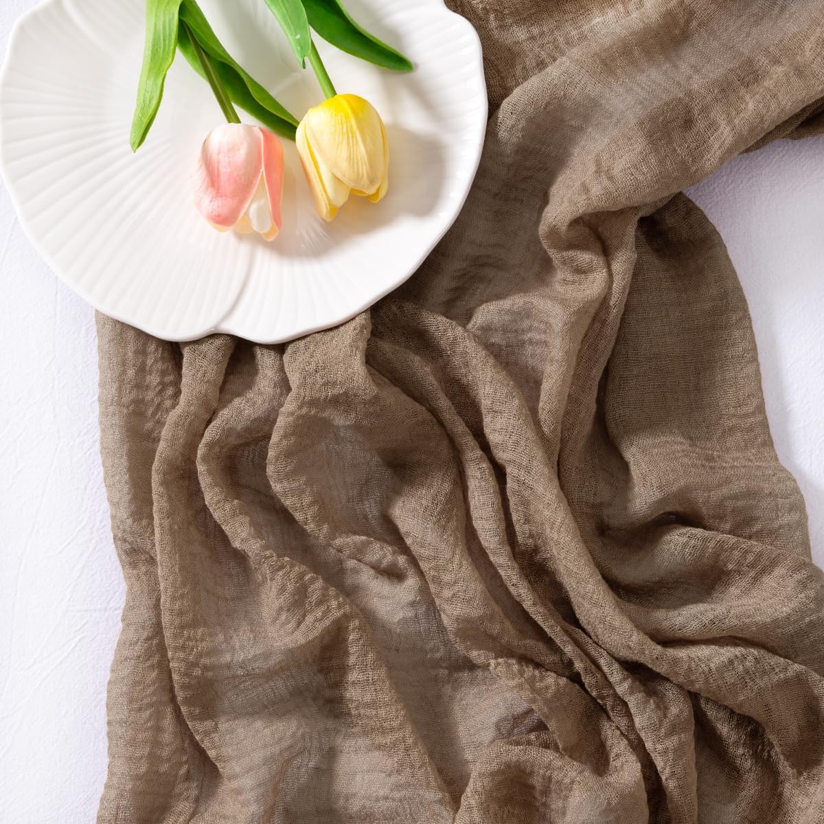Socomi Cheesecloth Table Runner Coffee Fall Thanksgiving Gauze 120 Inch Rustic Boho Cheese Cloth Runner for Wedding Party Baby Bridal Shower Centerpiece Decoration Holiday Home Decorations