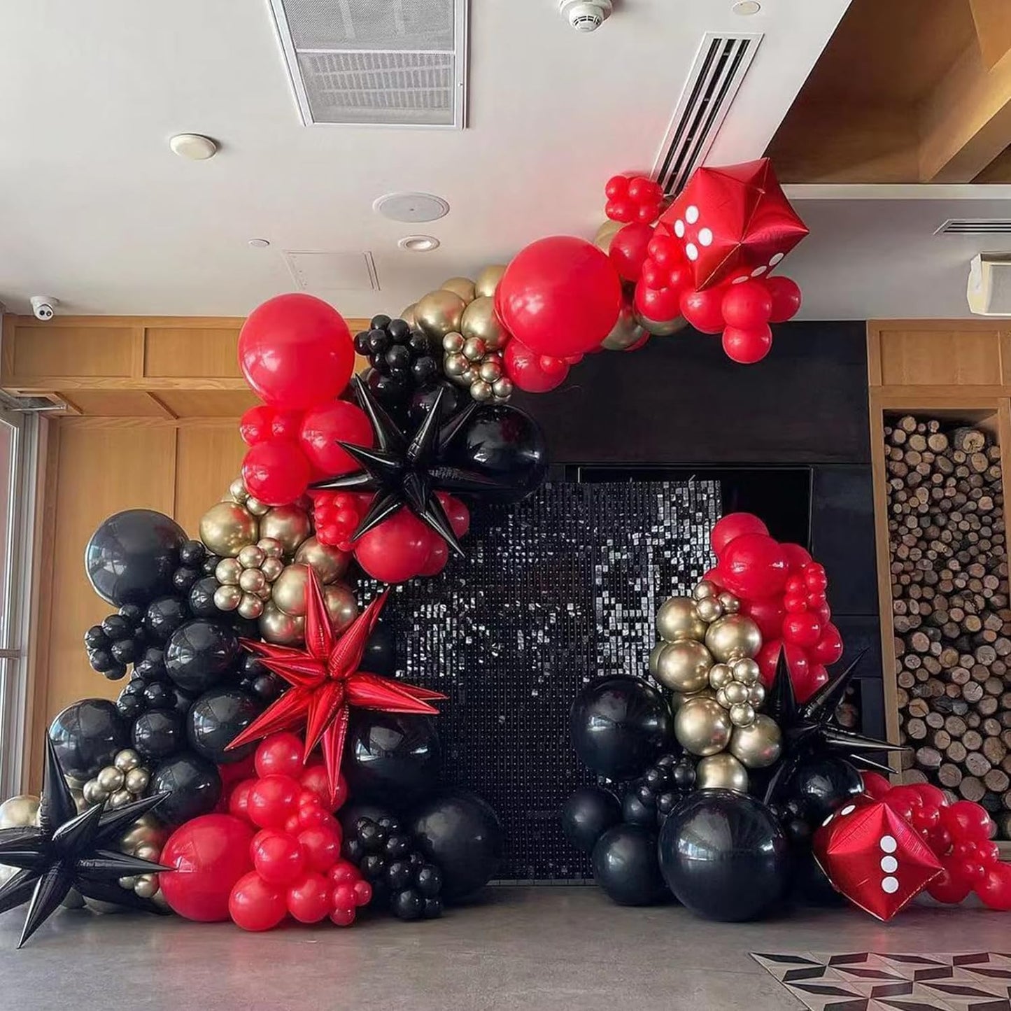 Red and Black Gold Balloon Arch Kit, 140Pcs Explosion Star Black and Red Metallic Gold Balloons 22 18 12 10 5 Inch Different Size Balloons for Birthday Casino Night Movie Night Decorations