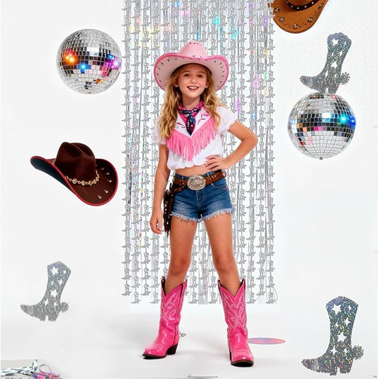 Boots Party Decorations - 2 Packs Cowgirl Themed Photo Booth Prop (3.3x6.6 ft)