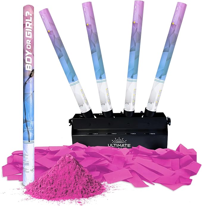 Ultimate Confetti - Electric Powder + Confetti Popper Cannon Cartridge 32” Pink - Pre-Filled and Leak-Resistant Gender Reveal Poppers Cannon, Requires EC-1 or EC-4 Confetti Machine to Activate