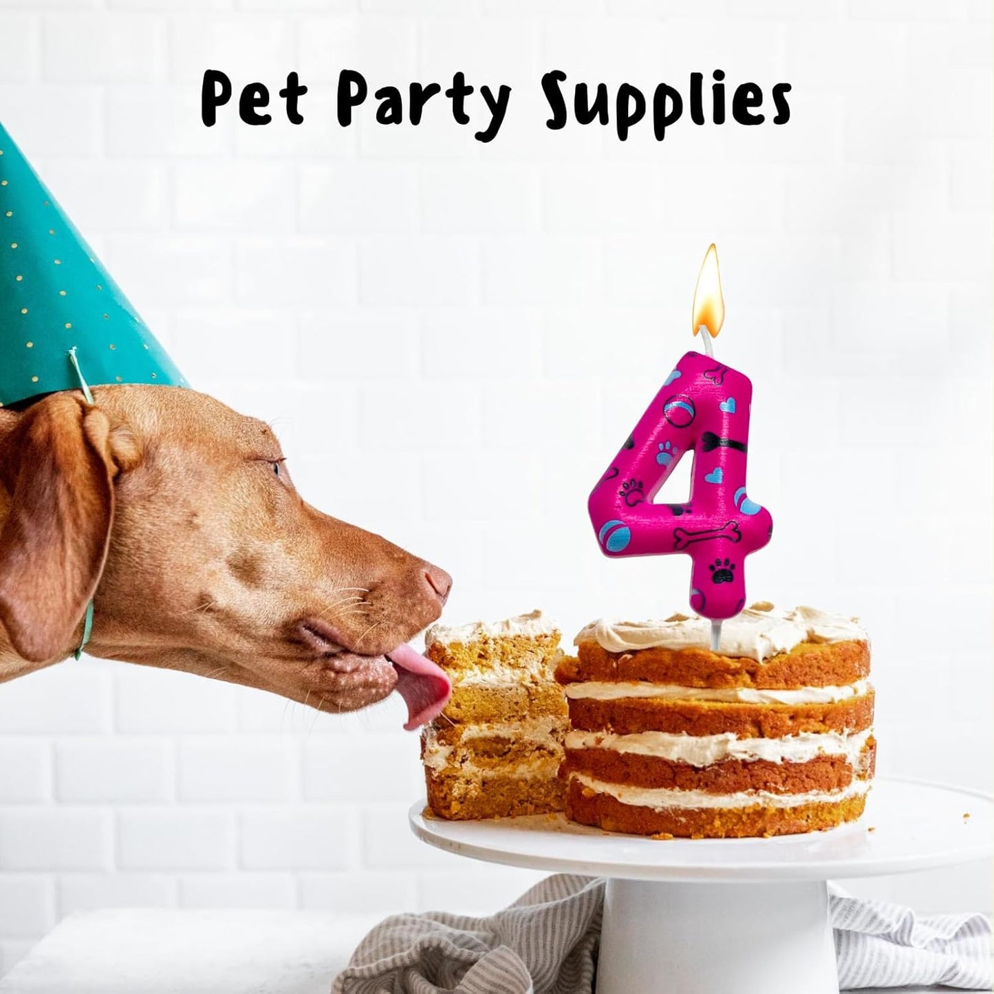 Number 4 Pink Purple Dog Paw Birthday Candles Cake Topper Numeral Birthday Candles for Boy Girl Dog Paw Decoration