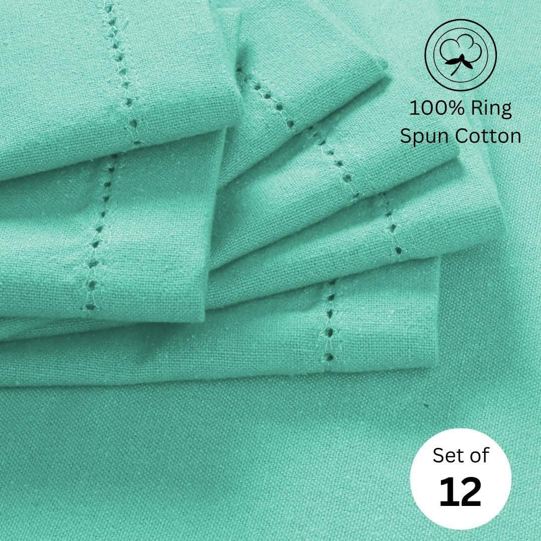 Hemstitch Dinner Napkins 100% Cotton Set of 12 - for Dining Weddings Parties Holidays Easter Everyday Use - Soft Durable Washable Table Napkins - 18x18 Inch Cloth Napkins Seafoam Green
