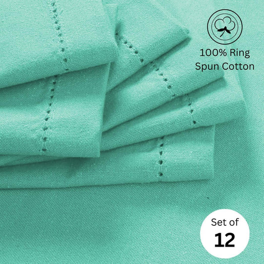 Hemstitch Dinner Napkins 100% Cotton Set of 12 - for Dining Weddings Parties Holidays Easter Everyday Use - Soft Durable Washable Table Napkins - 18x18 Inch Cloth Napkins Seafoam Green