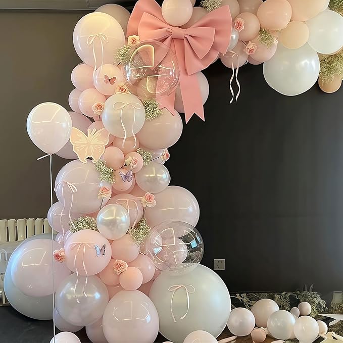 Pink Balloons 60 Pcs Light Baby Pearl Pink and White Latex Party Balloon with 12 Inch Double Stuffed Balloon for Girls Princess Winter Wonderland Wedding Birthday Baby Shower Bridal Party Decor