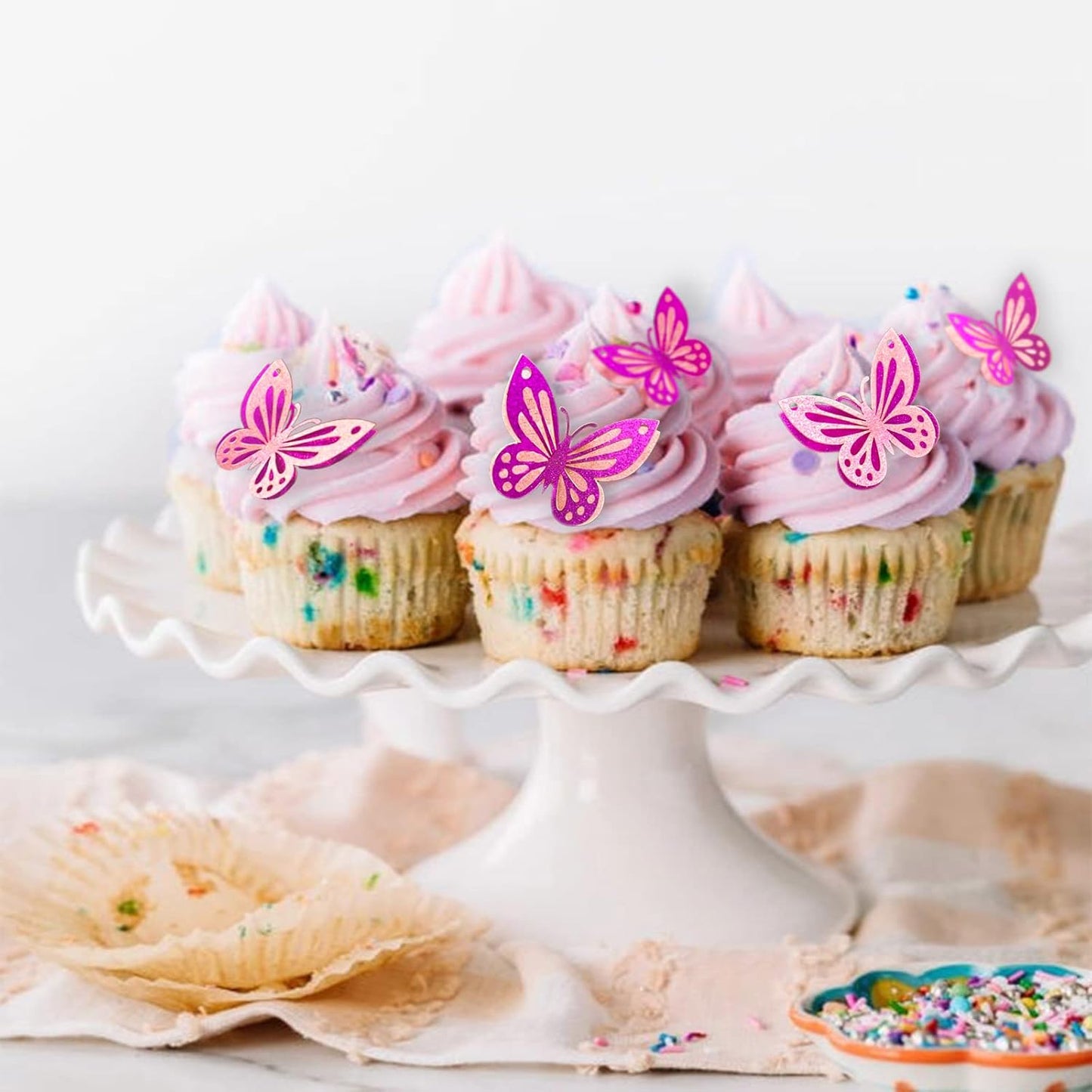 13-Piece Butterfly Cake Toppers - 3D Cupcake Toppers for Girls & Women's Birthdays (Bright Purple)