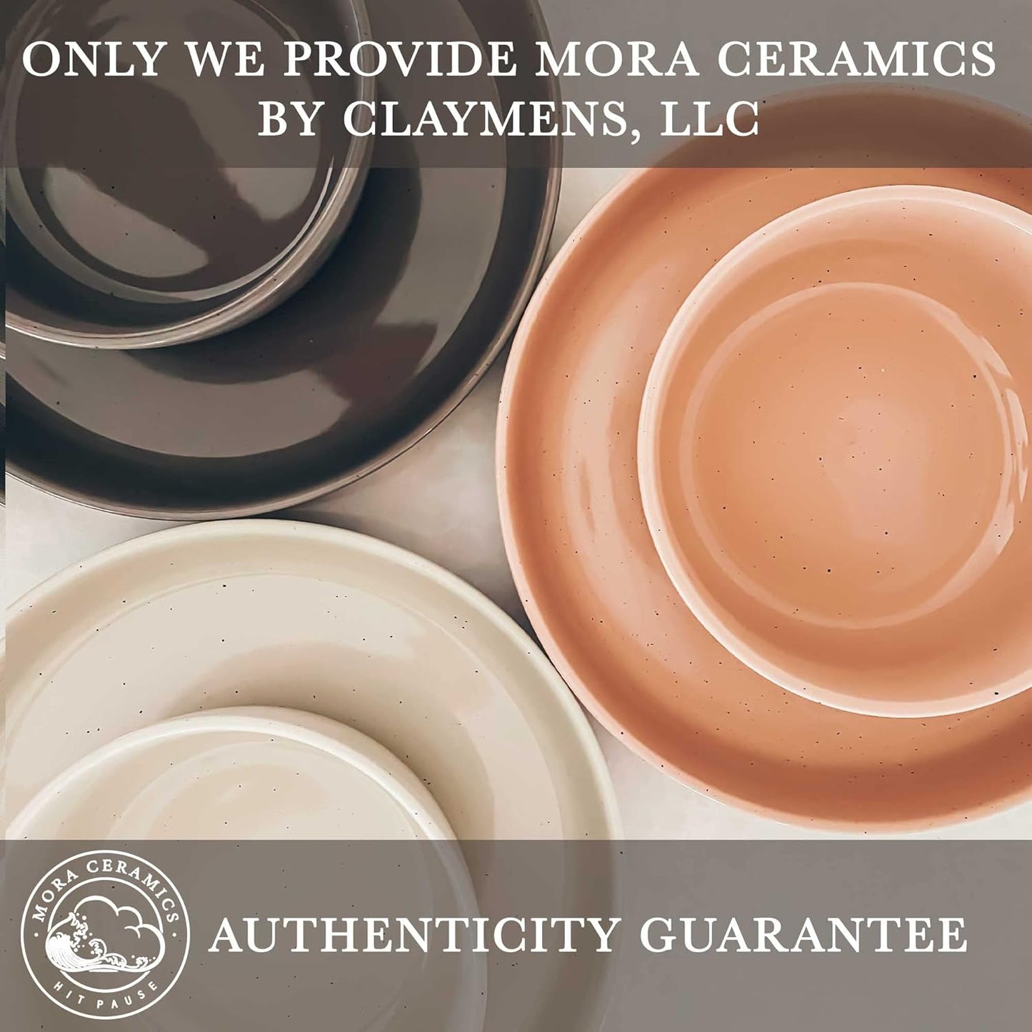 Mora Ceramic Flat Pasta Bowl Set of 4-35oz, Microwave Safe Plate with High Edge for Kitchen and Eating, Large Wide Bowls/Plates for Serving Dinner, Salad, etc- Neutrals