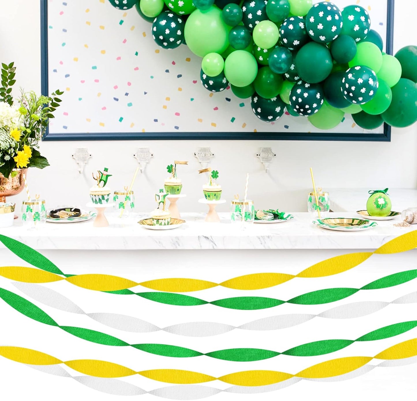 Green-White Yellow Party-Decorations Crepe-Paper Streamers - 9 Rolls Birthday Paper Garland Streamer Neutral Baby Shower Sping Summer Garden Tea Party Decor Panduola