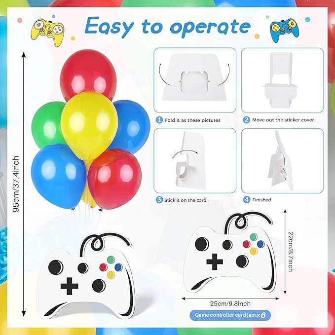 6 PCS Video Game Birthday Party Decorations Gaming Room Boys Balloons Stand Kit Balloon Centerpiece for Tables for Boy Gamer Game Themed Birthday Baby Shower Party Decoration