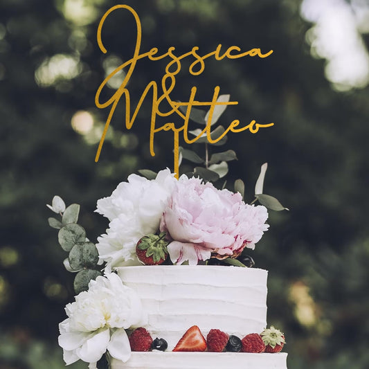 Noni Luxury Personalized Wedding Cake Topper with date and heart, Rustic Cake Topper, Mr and Mrs Cake Toppers for Wedding, Custom Cake topper, Custom Couples Script Cake Topper for Weddings