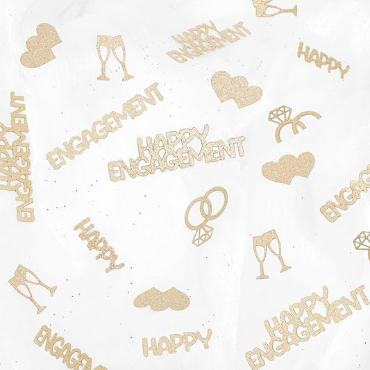 Champagne Gold Happy Engagement Confetti, Glitter Diamond Ring Table Confetti, Engaged Weeding Bachelorette Bridal Shower Party Decorations (100pcs)