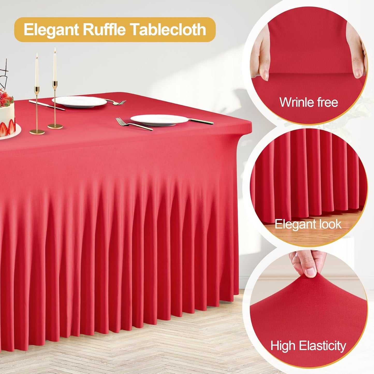 PARTISKY Red Spandex Tablecloth for 4ft Rectangle Tables, Stretchable Table Cover Skirt for Folding Tables Weddings Parties Banquets Events Trade Shows and Dessert Table