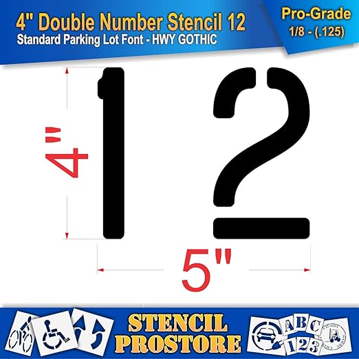 Pavement, Curb, and WheelStop Stencils - 4 inch Double Number Stencil - (12) - 4" x 4" x 1/8" (128 mil) - Pro-Grade