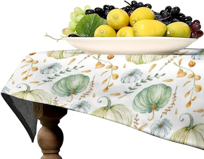 YCness Fall Tablecloth, Thanksgiving Autumn Harvest Watercolor Blue Green Pumpkin Orange Leaf Table Cover for Party Picnic Dinner 60x110 Inch Rectangle