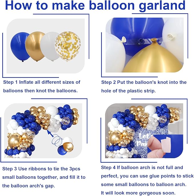 Royal Blue and Gold Balloons Arch Garland Kit 164pcs Different Sizes Balloon 5 10 12 18 with Gold Confetti Balloon for Anniversary Wedding New Year Birthday Party Decorations