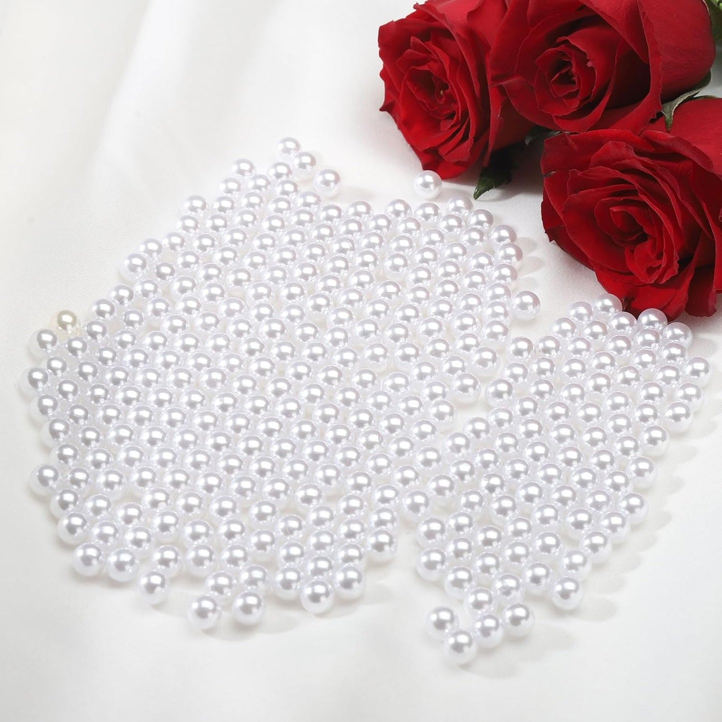 2200 Pcs Undrilled Holeless ABS Faux Pearl Beads for Vase fillers, No Hole Round Pearls for Cosmetic Boxes, DIY Parts, Table Scatter, Wedding, Birthday Party Home Decorating (White, 6mm)