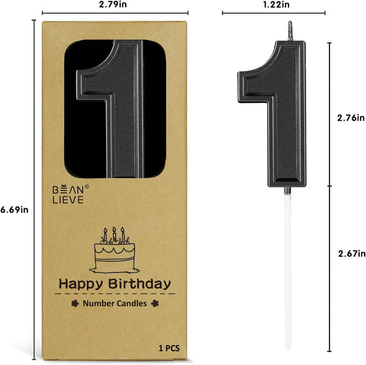 BEAN LIEVE Black Birthday Candles Number 1, Black Number Candles, Cake Number Candles for Birthday Parties and Wedding Anniversary Celebrations