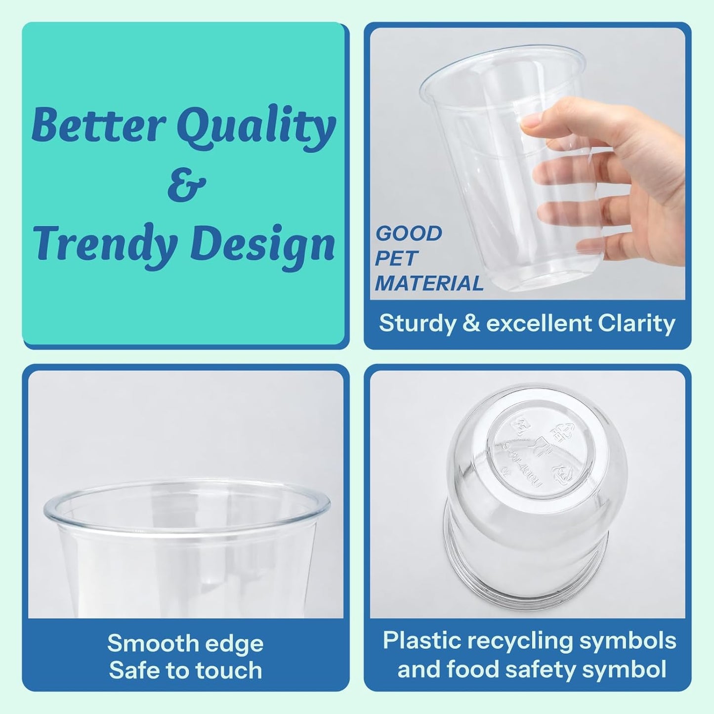 Homestockplus 15 oz Clear PET Plastic Cups 100 Pack - U-Shaped Disposable Open-Top Plastic Cups, Crystal Clear Ice Coffee Cups To Go for Iced Coffee, Smoothies, Bubble Tea & Outdoor Gatherings
