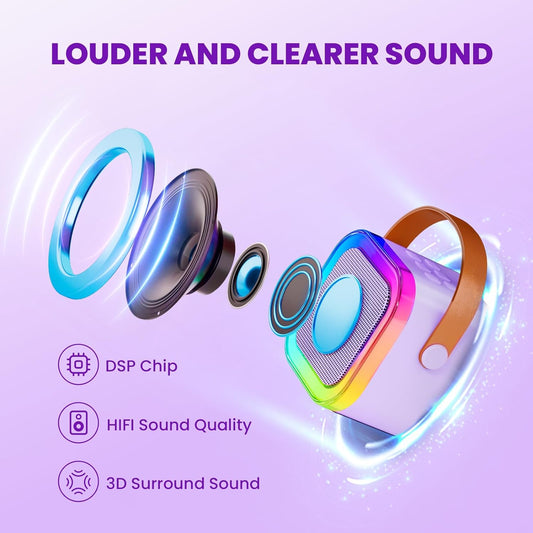 Mini Karaoke Machine for Kids, 2025 TOP Toys Christmas Birthday Gifts Ideas for Girls Ages 4, 5, 6, 7, 8, 9, 10, 12+ Years Old, Portable MP3 Player with 2 Wireless Mics for Party