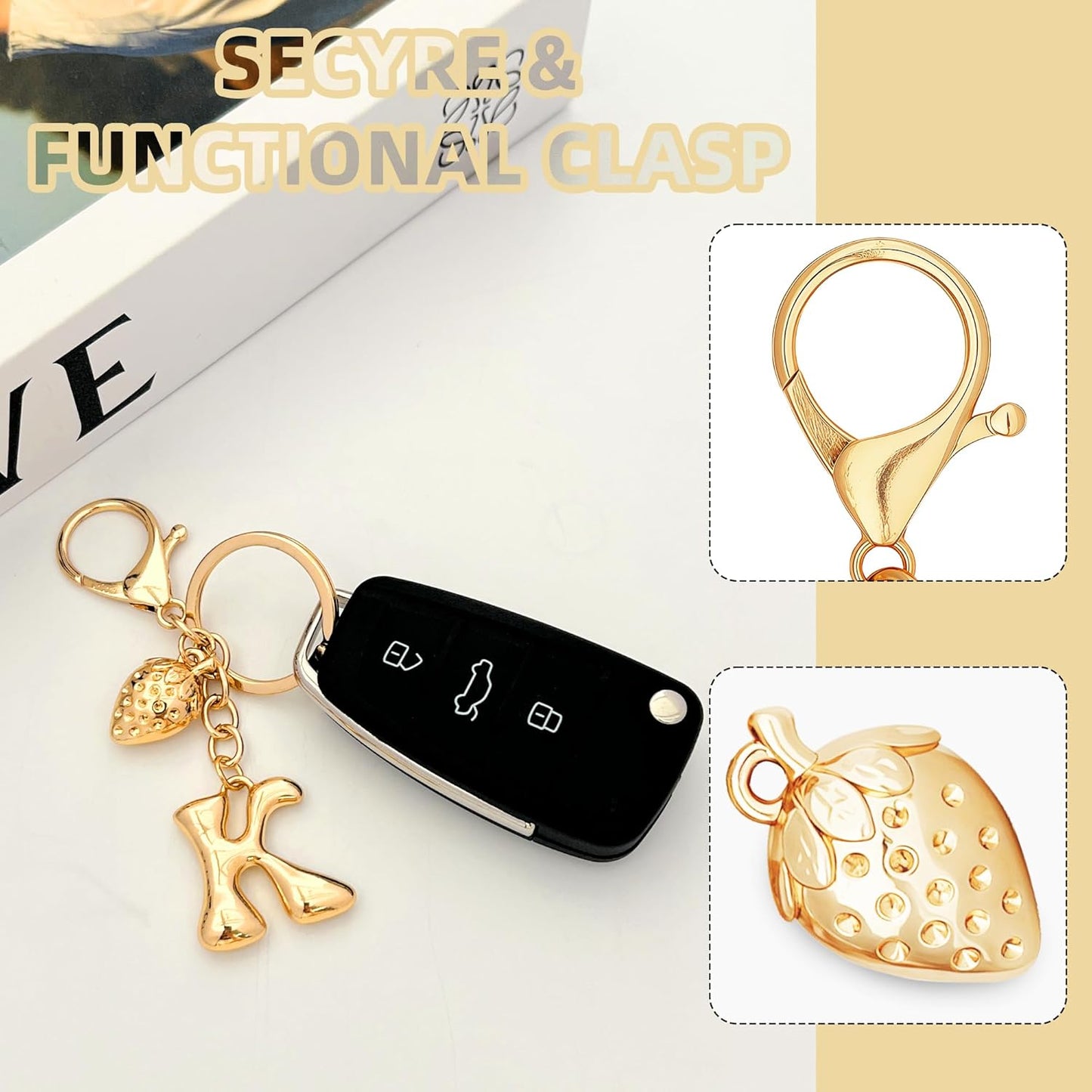 Gold Bubble Heart Initial Bag Charms for Handbags – Cute Initial Letter Keychain for Women, Purse Charms, Gold Gift