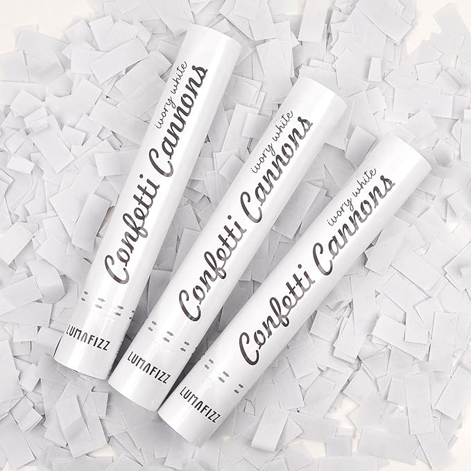 [6 Pack] 12 Inch Biodegradable White Confetti Poppers | Confetti Cannons for Wedding Celebration, Birthday PartyChristmas Eve and New Year Celebration