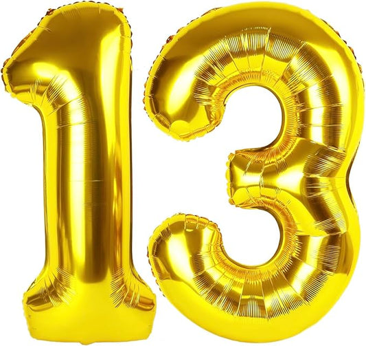 Gold Number 13 Balloon 40 inch, 13 Number Balloons, 13th Gold Birthday Decorations, 13 Year Old Girls Boys Golden Party Supplies