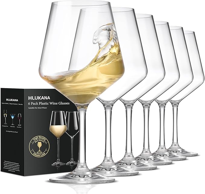 Unbreakable Wine Glasses Set of 6, 16 oz Plastic Wine Glasses with Stem, BPA Free, Reusable Wine Glass for Poolside, Outdoors Camping Picnic Restaurants Home Bar Christmas Unique Gift