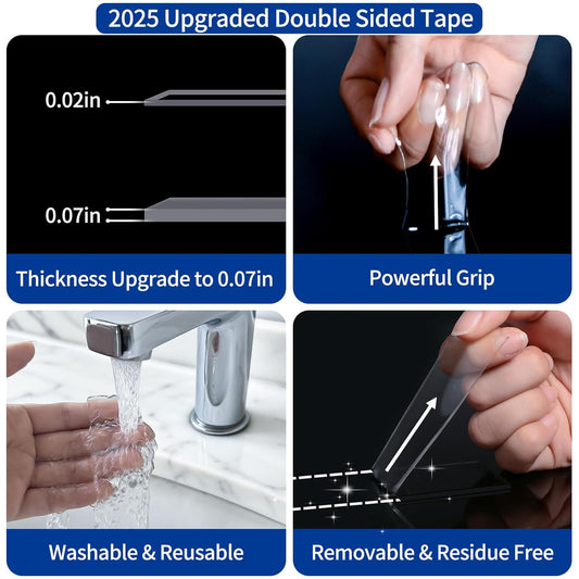 Double Sided Tape Heavy Duty 2 Rolls 120" x 1.18" Removable Nano Tape for Poster Carpet Picture Hanging Strip Rug Strong Adhesive Multipurpose Clear Mounting Two Stick Sided DIY Tape - 20 Feet
