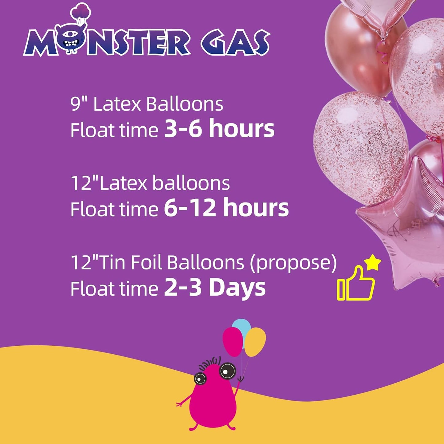 Monster Gas 13L Helium Tank For Balloons At Home, 14.9 cu.ft Balloon Helium Tank Up To 50 Latex Balloons, Small Helium Tanks