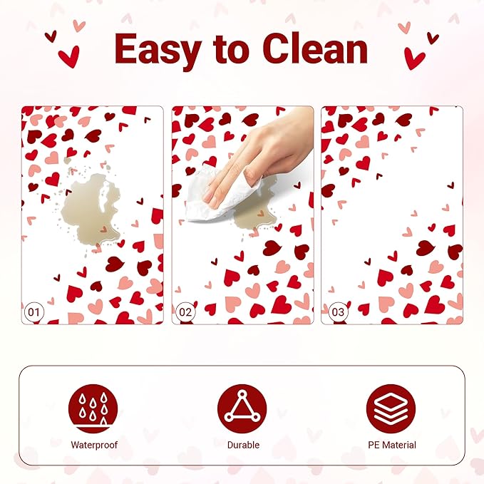 Childom 2 Pcs Valentines Day Tablecloths for Valentines Day Decorations,54" x 108" Disposable Plastic Tablecloths,Rectangle Red Heart Table Cover for Party Decorations Mothers Day Anniversary Birthday