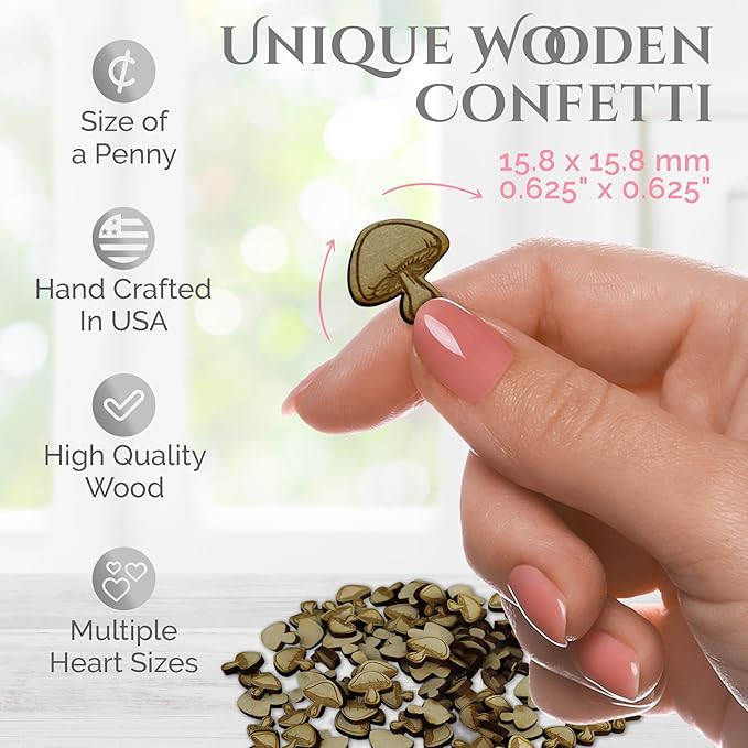 Confetti - Engraved Wood - Rustic Wooden Wedding Decor Party Table Scatter Decorations (Mushroom)