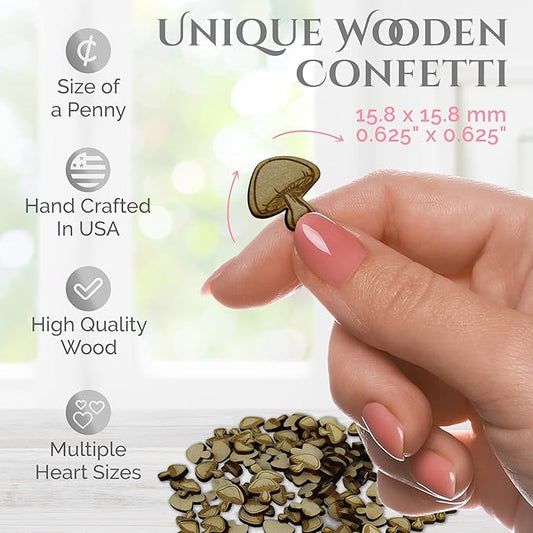 Confetti - Engraved Wood - Rustic Wooden Wedding Decor Party Table Scatter Decorations (Mushroom)