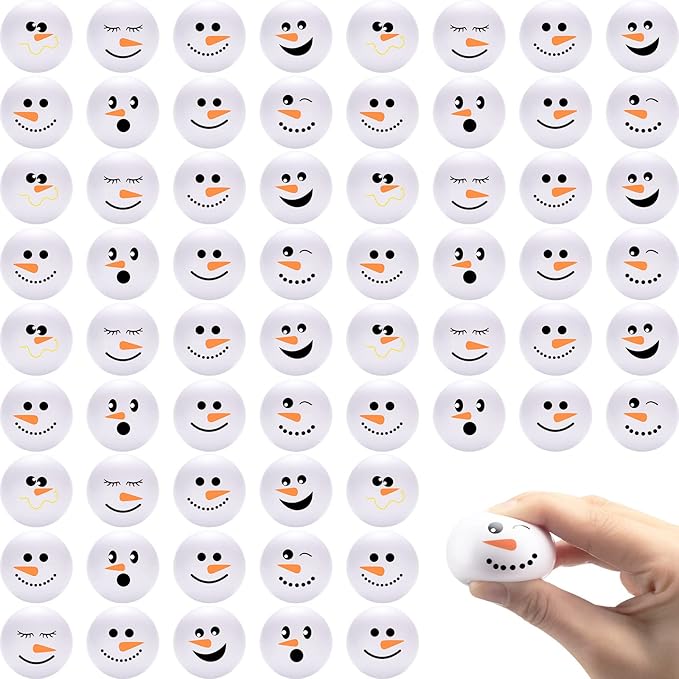 Zhanmai 32 Pcs Winter Snowmen Stress Balls Bulk Small Snowball Face Toys Relief Squeeze Sets for Winter Party Gifts Goodie Bag Fillers Holiday Decorations (1.6 Inch)