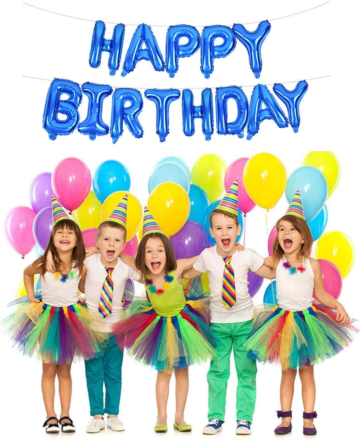 TONIFUL Blue Happy Birthday Balloons 16 Inch Mylar Foil Letters Birthday Sign Banner Balloon Bunting Reusable for Girls Boys Kids & Adults Birthday Decorations and Party Supplies