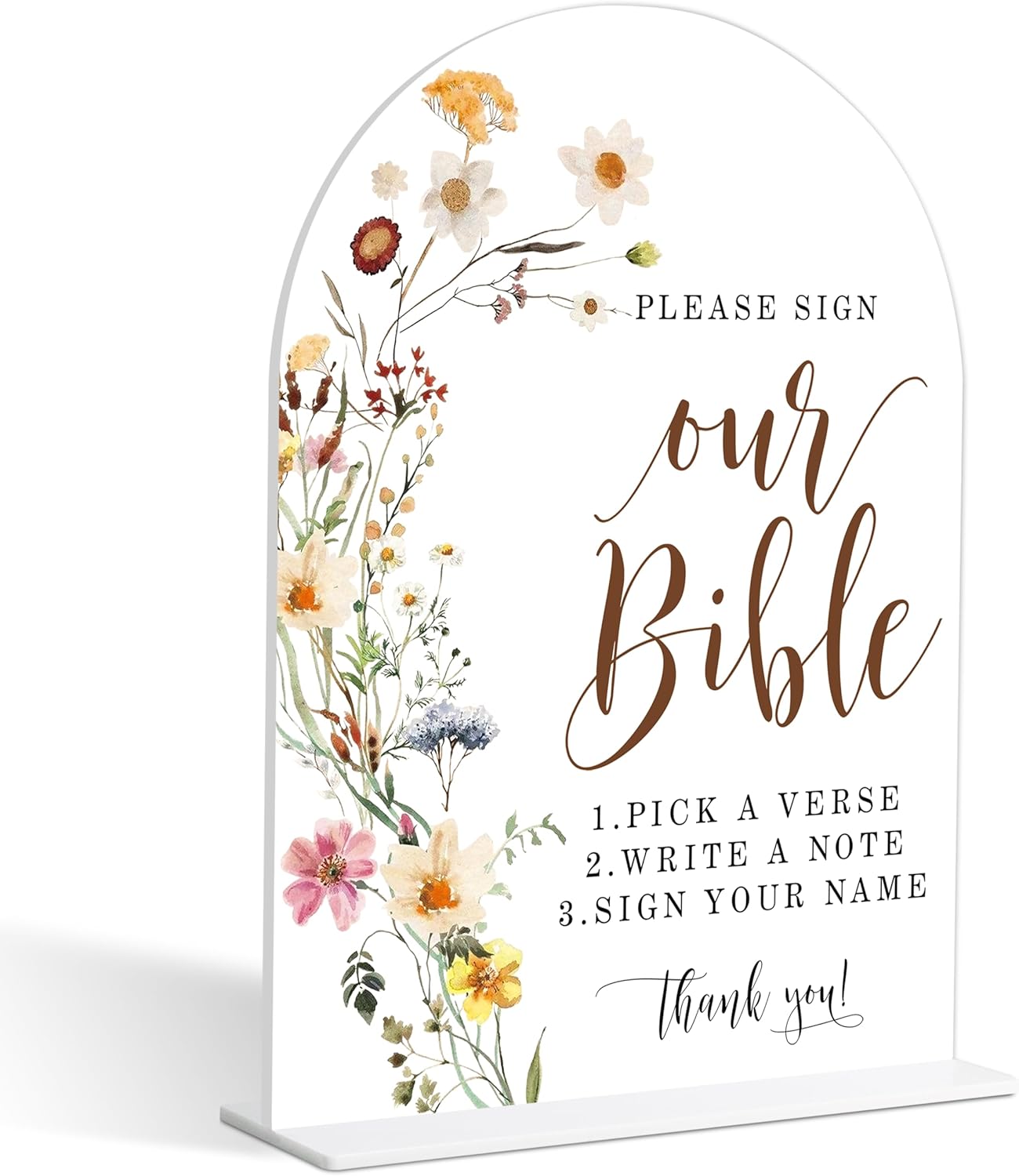 Wedding Bible Guest Book Sign, Flower Style Bridal Shower Signs for Engagement, Bridal Shower and Reception, Bridal Shower Decorations, Wedding Shower Favors, 6X8 Inch Acrylic Arch Sign with Stand,11