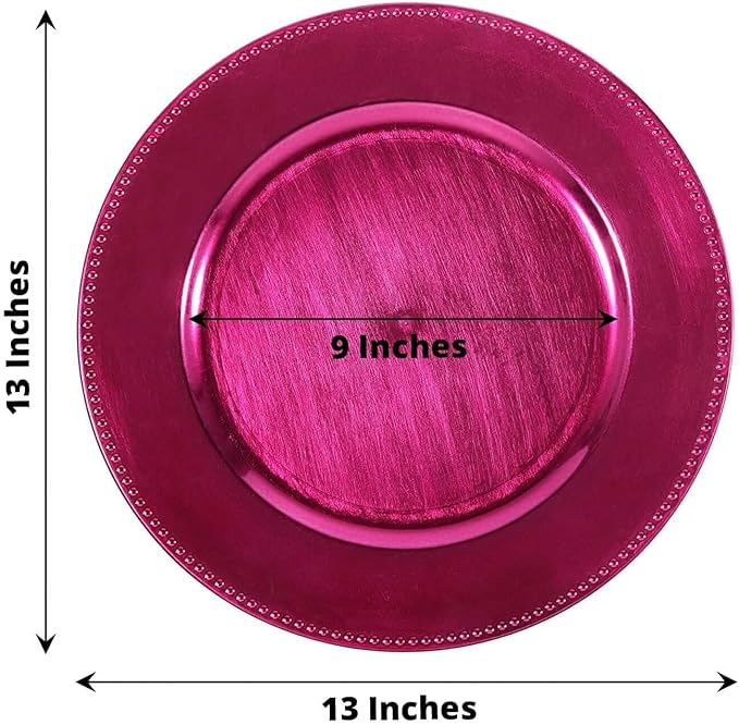 Efavormart 6 pcs 13" Hot Pink Beaded Round Charger Plates for Tabletop Decor Holiday Wedding Catering Event Decoration
