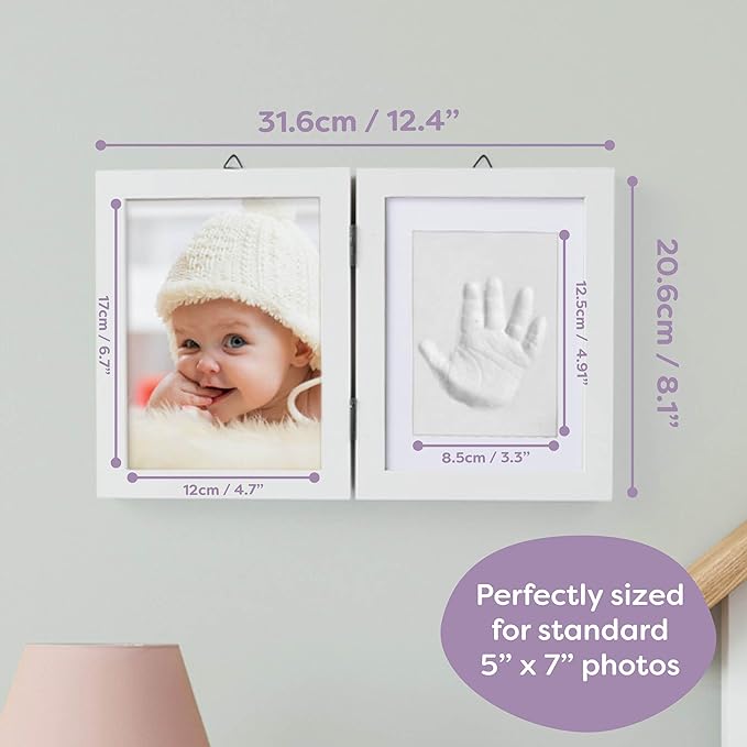 chuckle - Baby Hand and Foot Clay Print Photo Frame Keepsake Kit - Gift for Mothers Day, New Mum and Parents Newborn Baby Shower Party and Nursery Room Decoration - White