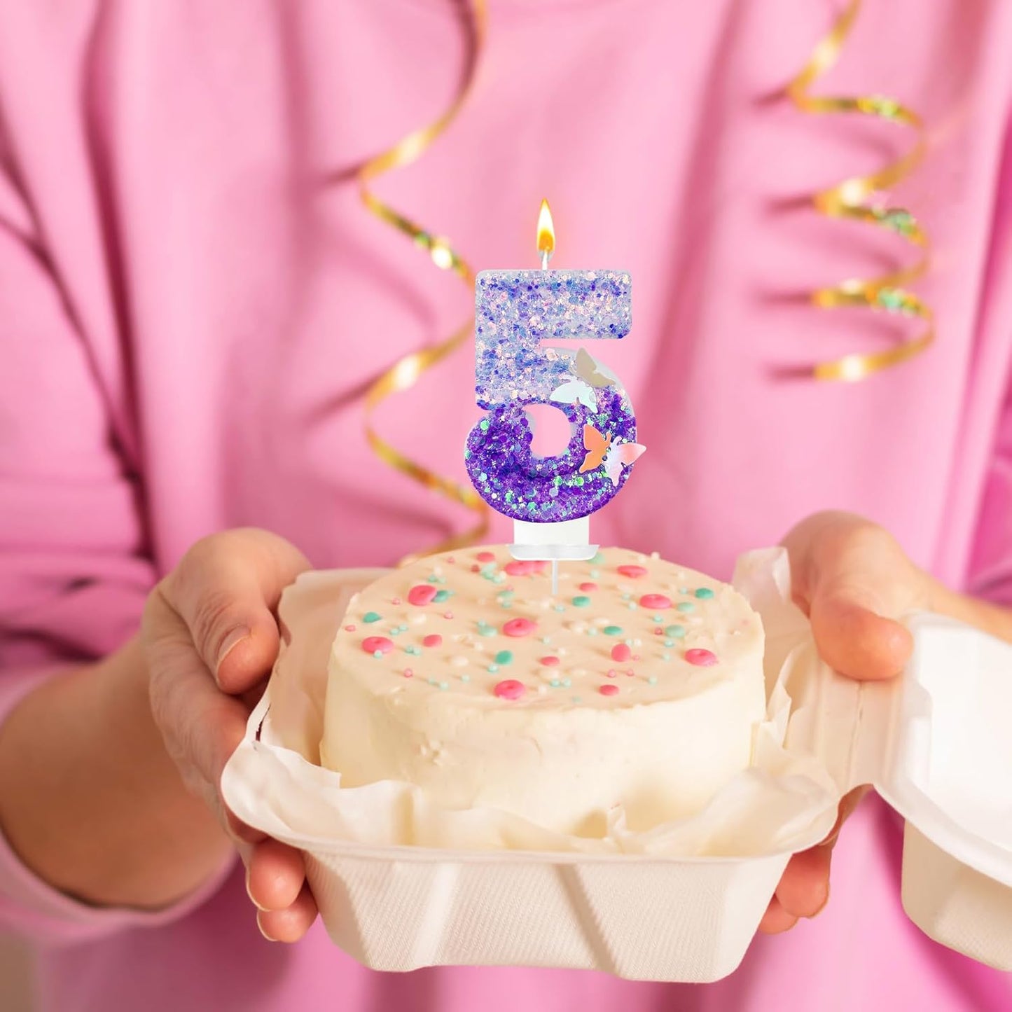 5Th Birthday Candle for Cake，Butterfly Cake Toppers，Butterfly Birthday Decorations，Purple Birthday Candles，for Birthdays,Theme Parties, Celebration, Anniversary