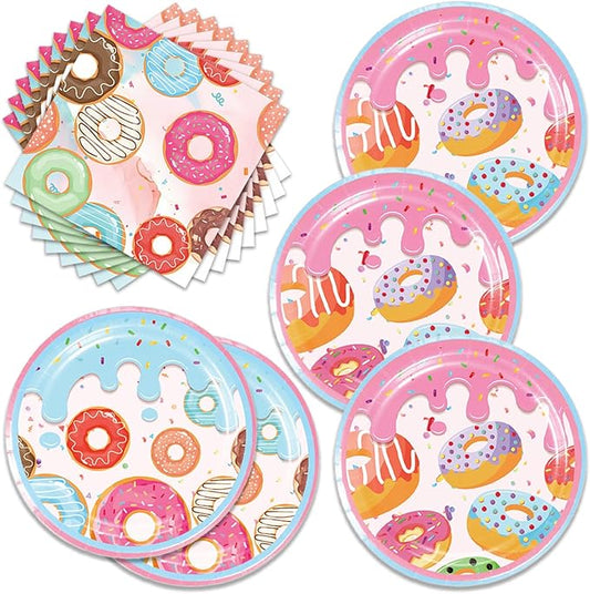 40pcs Donut Time Theme Party Napkins and Plates Donut Time Party Supplies Birthday Decorations for Girl Birthday Baby Shower Decorations