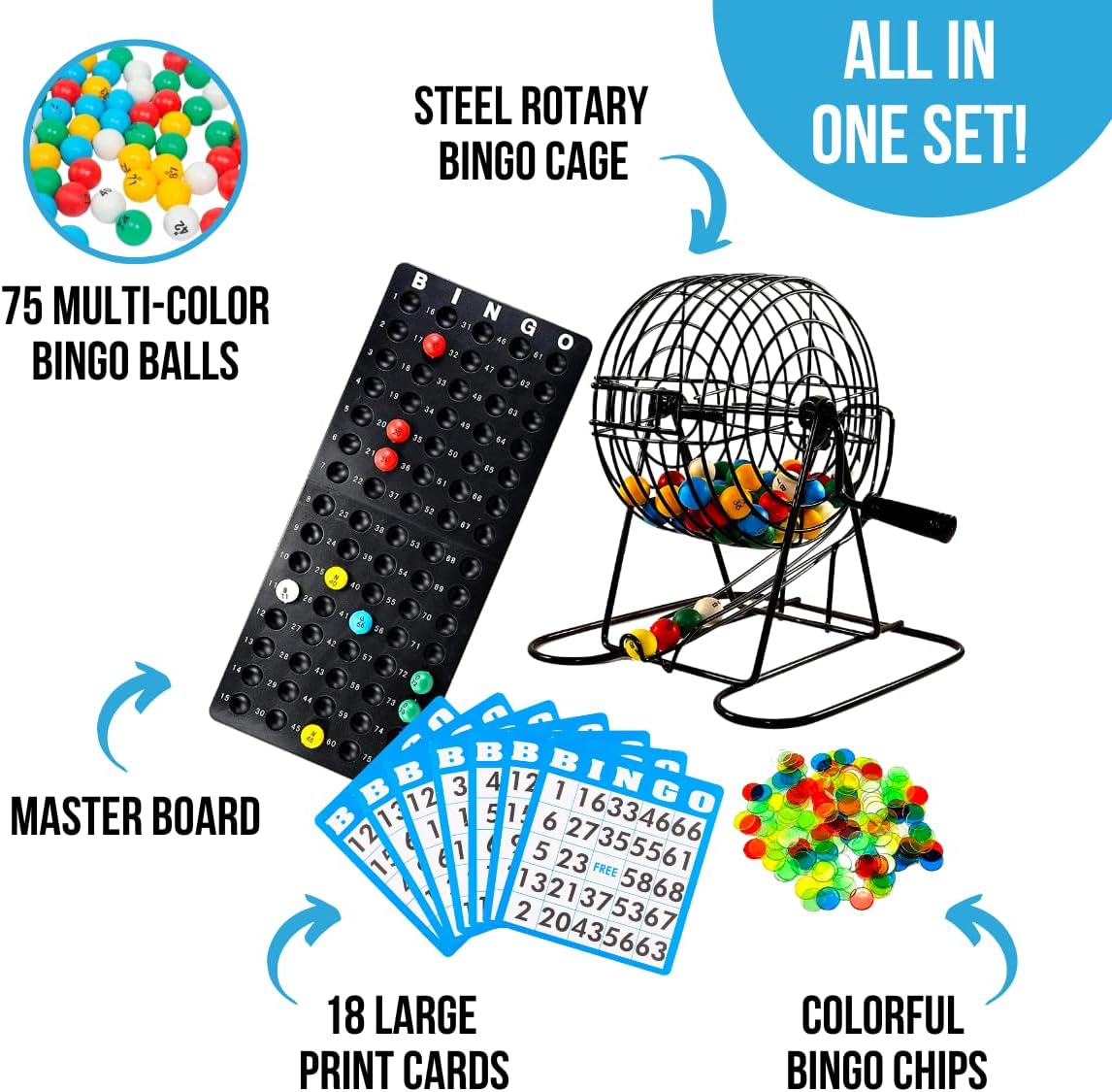 Regal Games Deluxe Bingo Game Set with Cage, Board, Balls, 18 Cards, and Chips