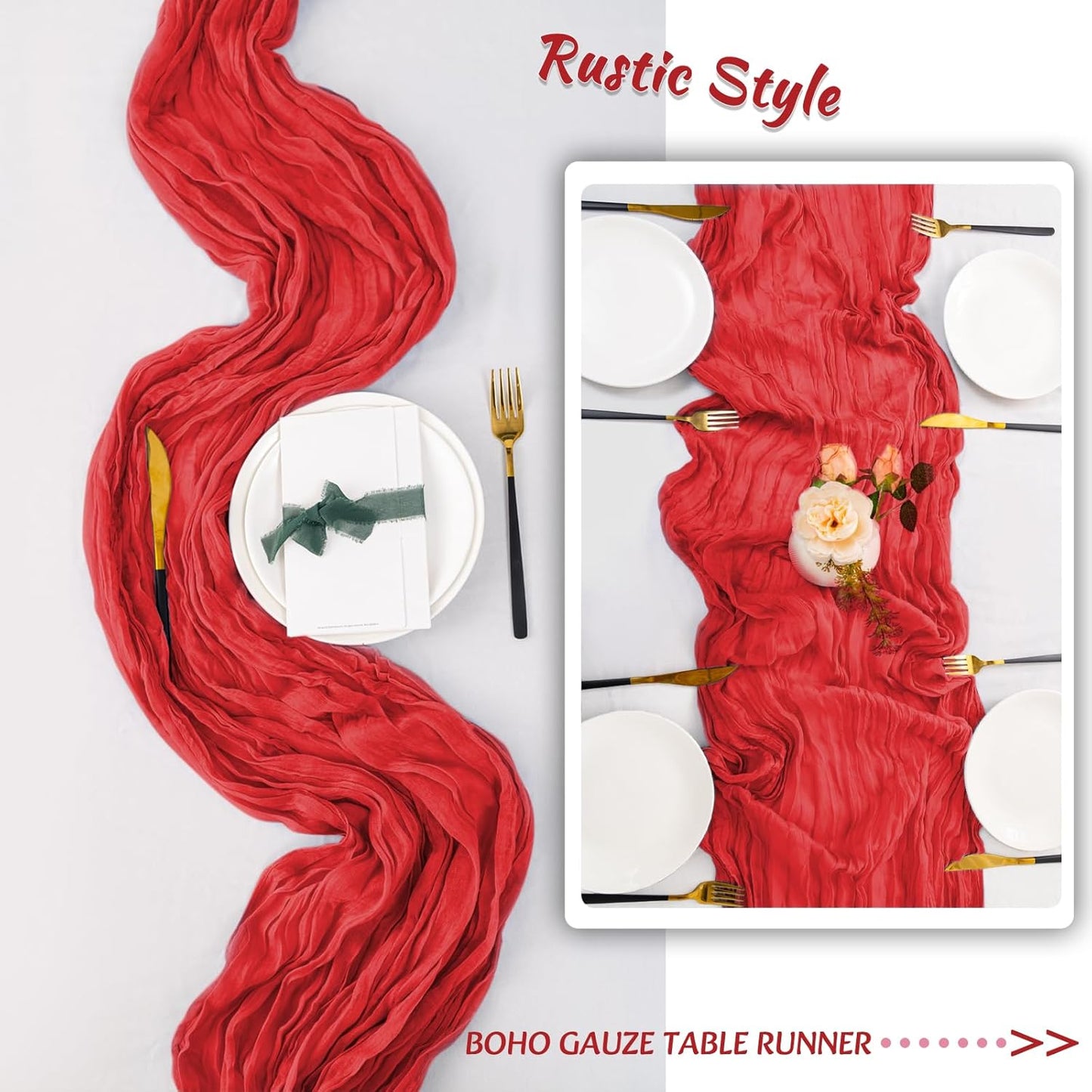 12 Pack Red Table Runner 10FT Cheesecloth Table Runner 21 x 120 inch Boho Gauze Cheese Cloth Table Runner Rustic Sheer Table Runner for Party Wedding Bridal Baby Shower Birthday Table Decor