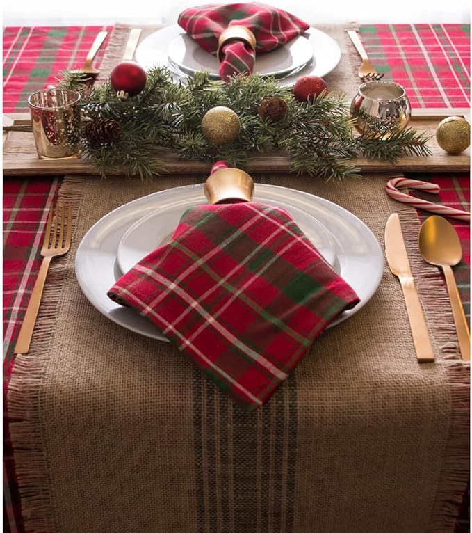 DII Jute Burlap Collection Kitchen Tabletop, Table Runner, 14x72, Middle Stripe Gray