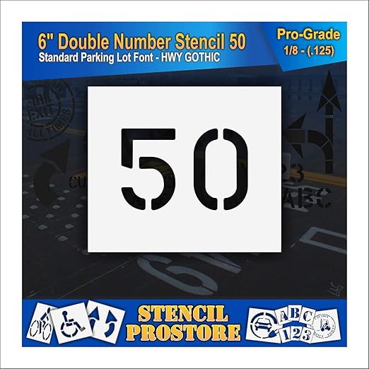 Pavement, Curb, and WheelStop Stencils - 6 inch Double Number Stencil - (50) - 6" x 9" x 1/8" (128 mil) - Pro-Grade