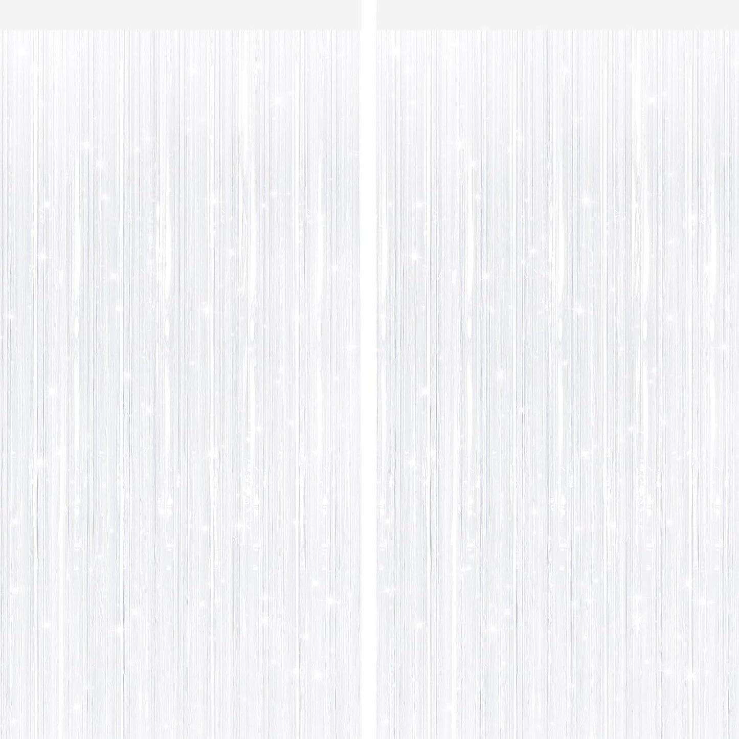 2 Pack White Metallic Tinsel Foil Fringe Curtains, Door Streamers Photo Booth Backdrop for Birthday Party, Tinsel Curtain Backdrop for Baby Shower Bachelorette Christmas Party Decorations
