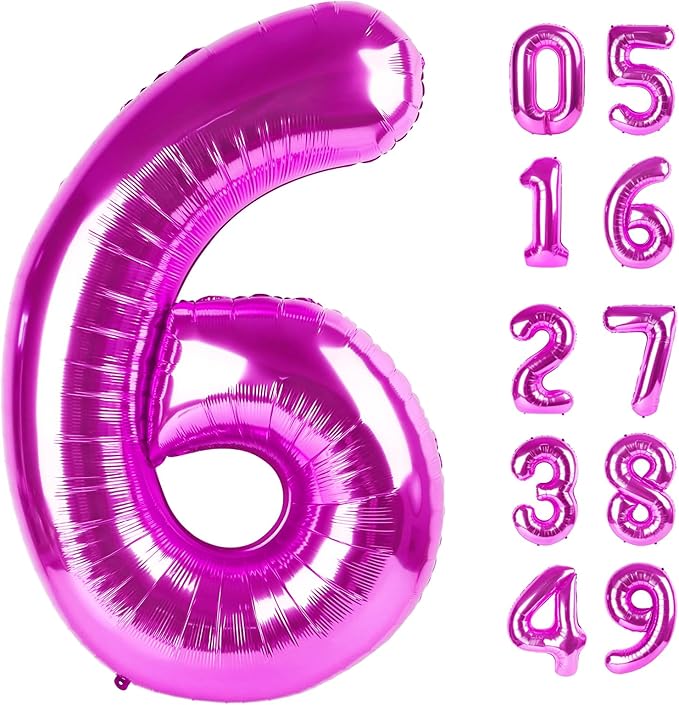 Rosy Purple 6 Balloon, Number Balloons 40 Inch, 6th Balloons for Birthday Decorations, Rosy Purple Party Supplies 6 Birthday Balloon, Number 6 Balloon