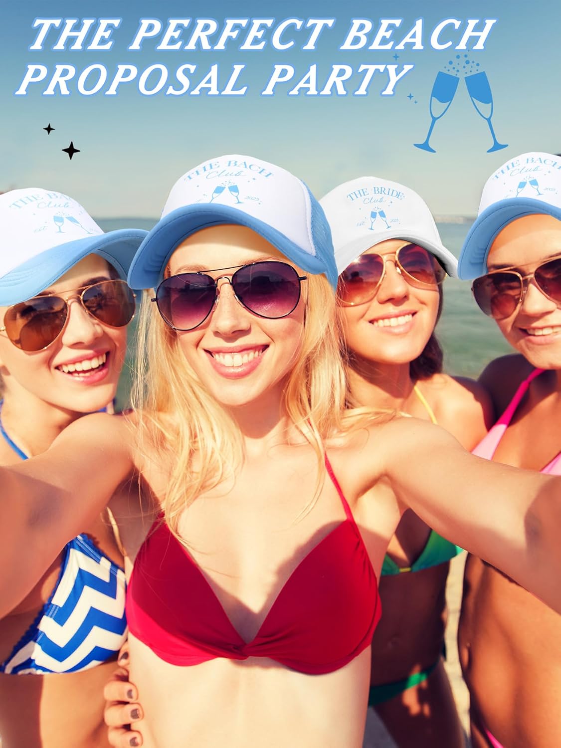 8 Pack Social Club Bachelorette Party Hats Include 1 Pack The Bride Cap and 7 Pcs The Bach Club Trucker Cap(Blue,The Bach)