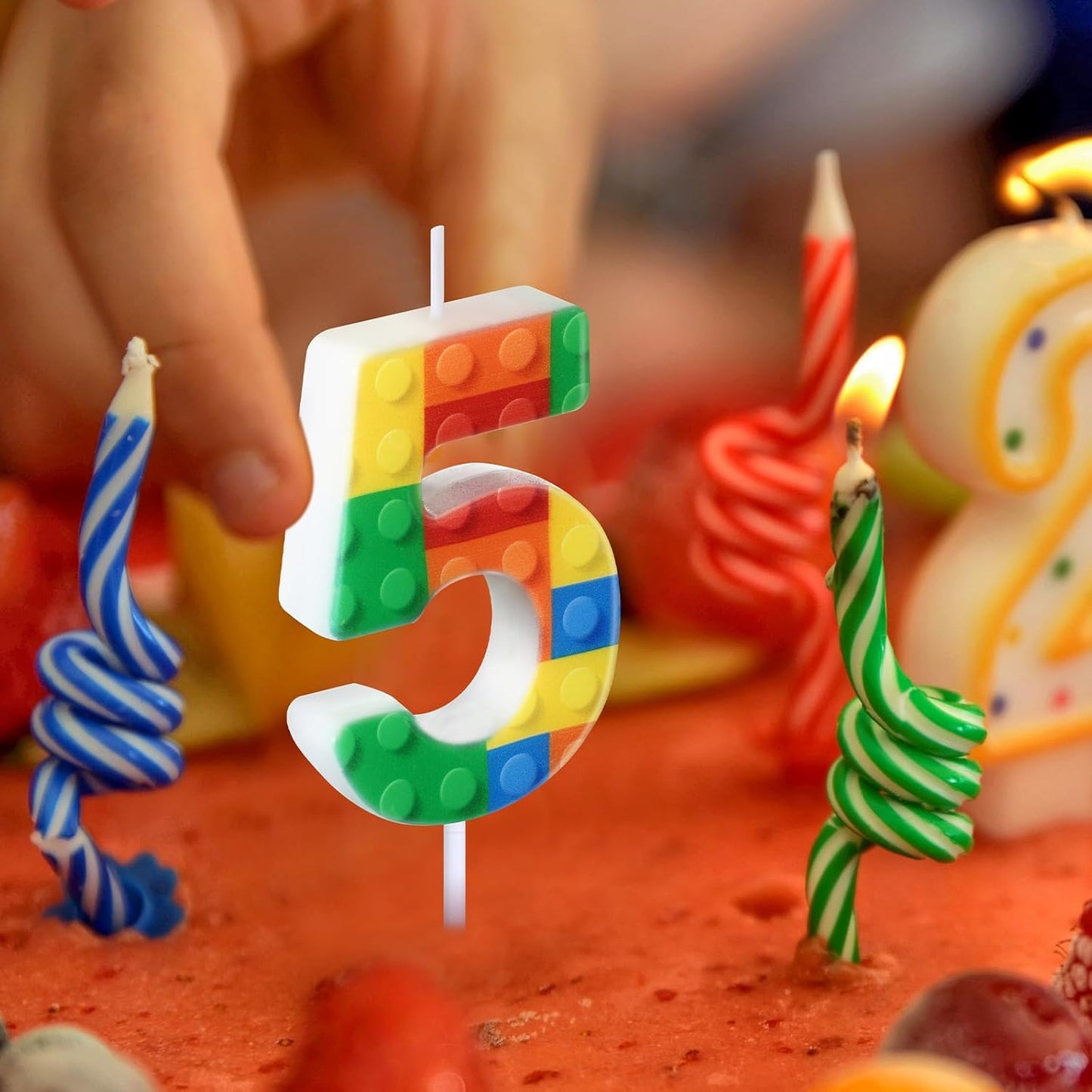 Building Block Number 0-9 Birthday Cake Candle Numeral Birthday Sparkler Candles for Building Block Cake Topper for Party Decorations Supplies(Number 5)