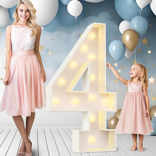 Ledido 4FT Marquee Light Up Numbers Large Light Up Letters for Party Decoration, Marquee Numbers for 4th 40th Birthday Anniversary, Pre-cut Foam Board Assembly Required Number 4