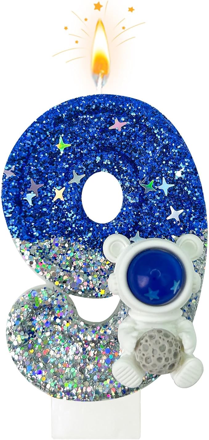 HXOUSE Astronaut 9th Birthday Candle - Space Universe Sparkler 9 Candle for Birthday Cake Boy, Topper for Party Decorations Anniversary Celebrations (Number 9)