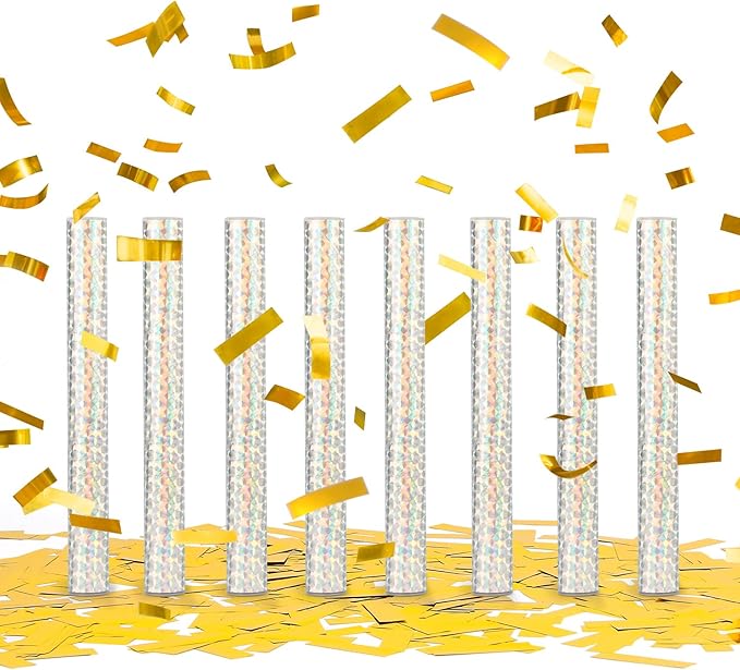 BATTIFE Confetti Wands, 7.8inch Confetti Shoot Poppers, Tissue Paper Flick Flutter Sticks for Wedding Celebrations, Anniversary, Birthday Parties, Gold (16Pack)