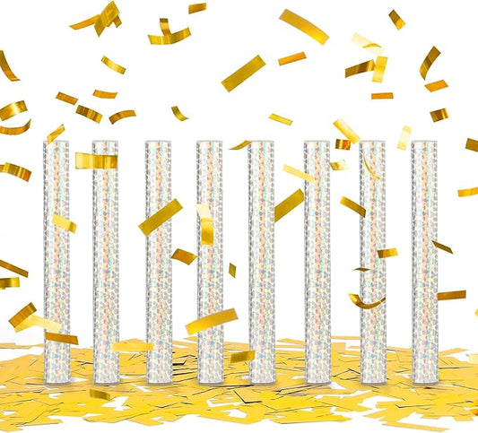 BATTIFE Confetti Wands, 7.8inch Confetti Shoot Poppers, Tissue Paper Flick Flutter Sticks for Wedding Celebrations, Anniversary, Birthday Parties, Gold (16Pack)
